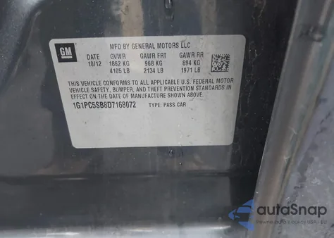 2013 Chevrolet Cruze 1Lt Auto z USA, uszkodzony, nr VIN 1G1PC5SB8D7168072